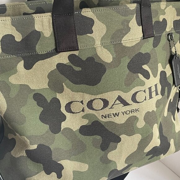 Coach Tote 38 Camo Print Large Canvas Tote Leather Carry-All Shoulder Bag CL396 - Picture 7 of 9